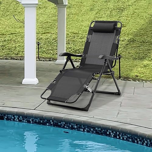 Miniatura 2 de MoNiBloom Silla de salón para patio, silla plegable portátil reclinable para exteriores, silla de césped 3 en 1 con barra de apoyo adicional y