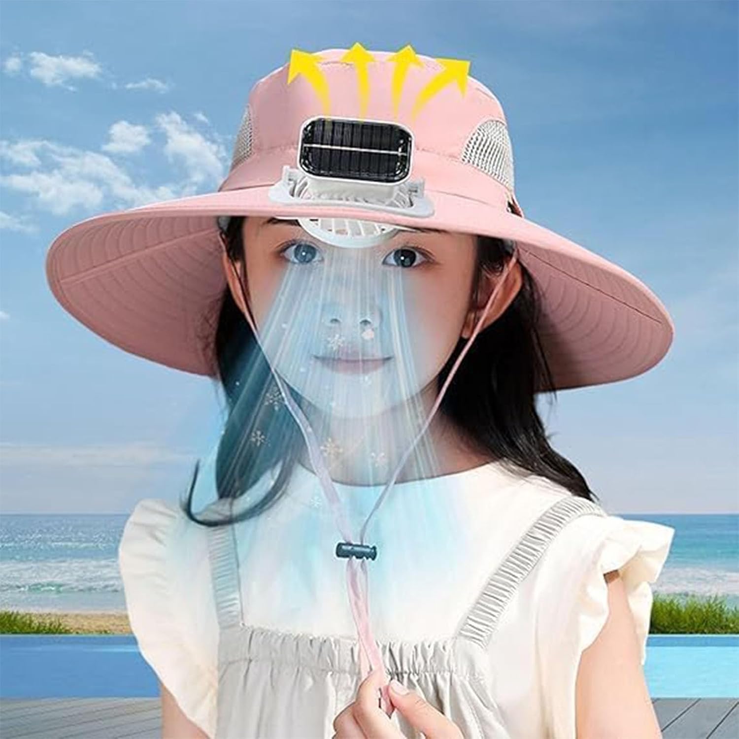 Wide Brim Solar Fan Hat for Kids, Sun Hat with Solar Fan for Children Outdoor,UPF 50+ Sun Protection Outdoor Cool Bucket Hats image 3
