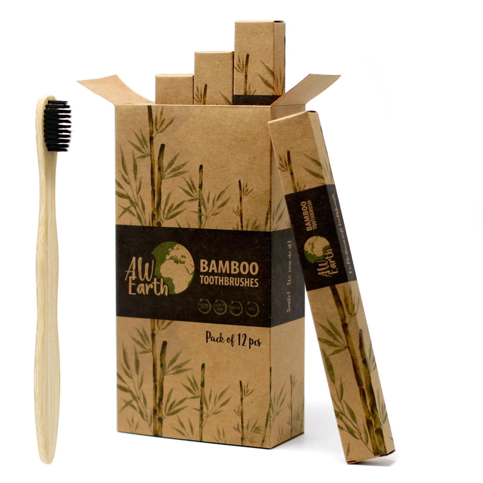 Ancient Wisdom 1X Bamboo Toothbrush - Charcoal Medium Soft
