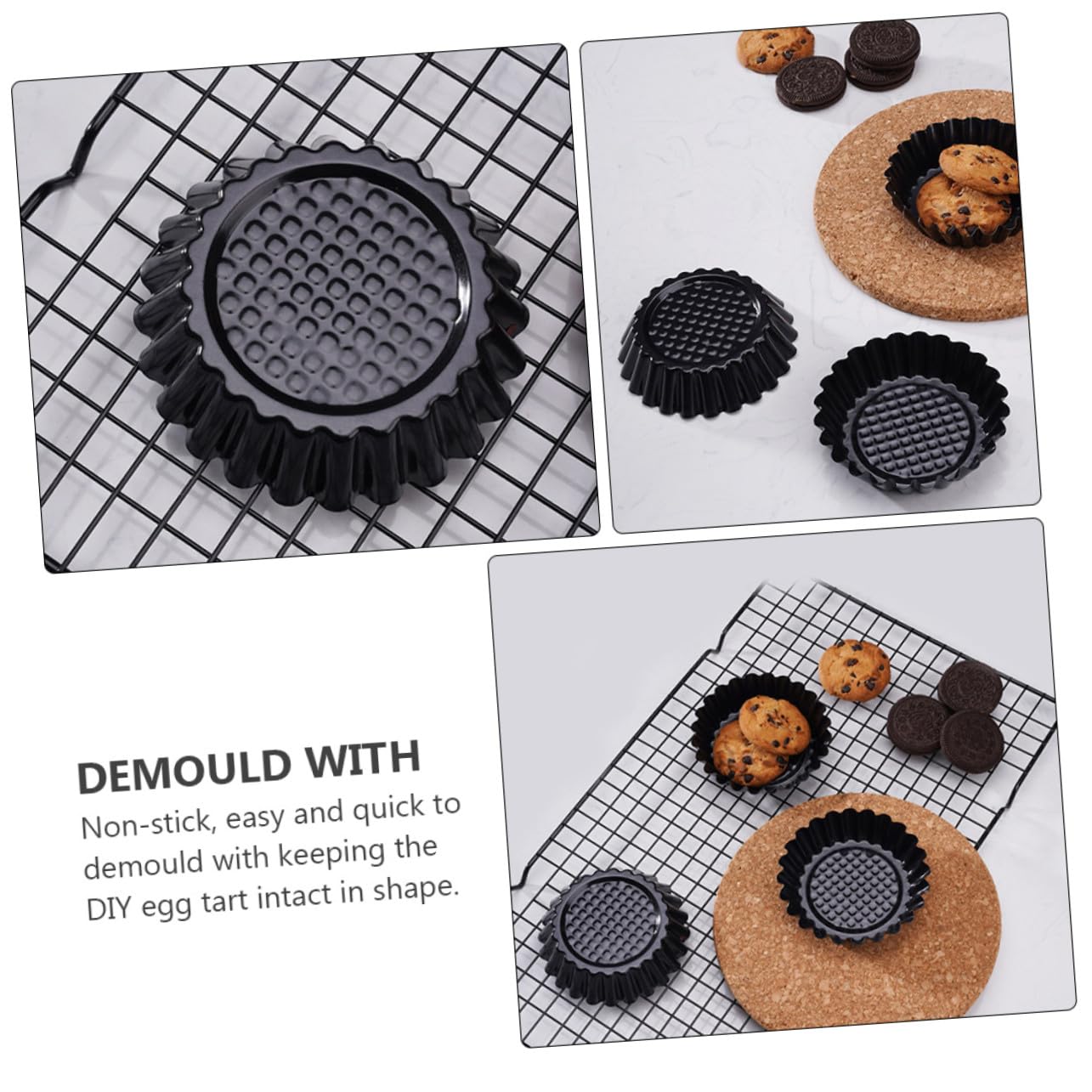 SOIMISS Molde para Tartaletas de Huevo, 12 Unidades, Acero al Carbono Negro | Repostería Casera, Desmolde Fácil y Calentamiento Rápido, Formato Floral para Tartas y Postres