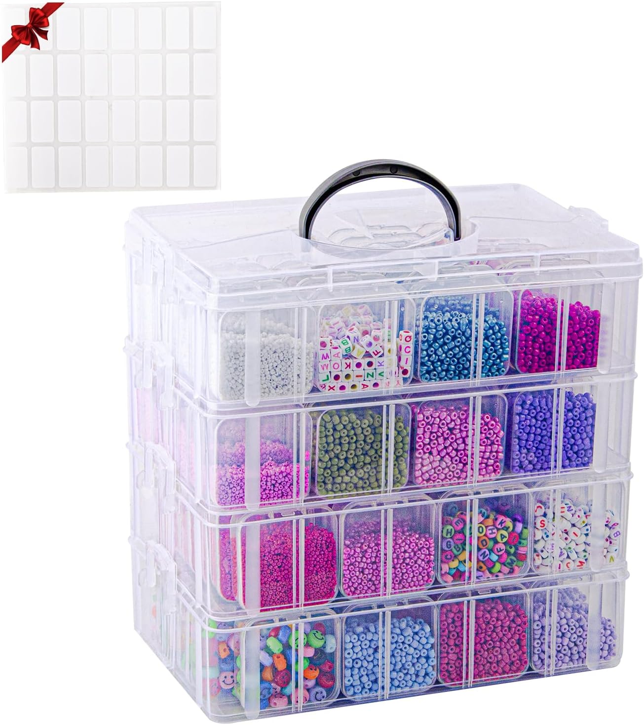 VTG Bead Organizer Box, 112 Pcs Small Organizers, 3-Tier Bead Storage Containers Portable Organizer and Storage Box Stackable Plastic Cases for Bracelet Making DIY Jewelry Nail Charms 4 Tier