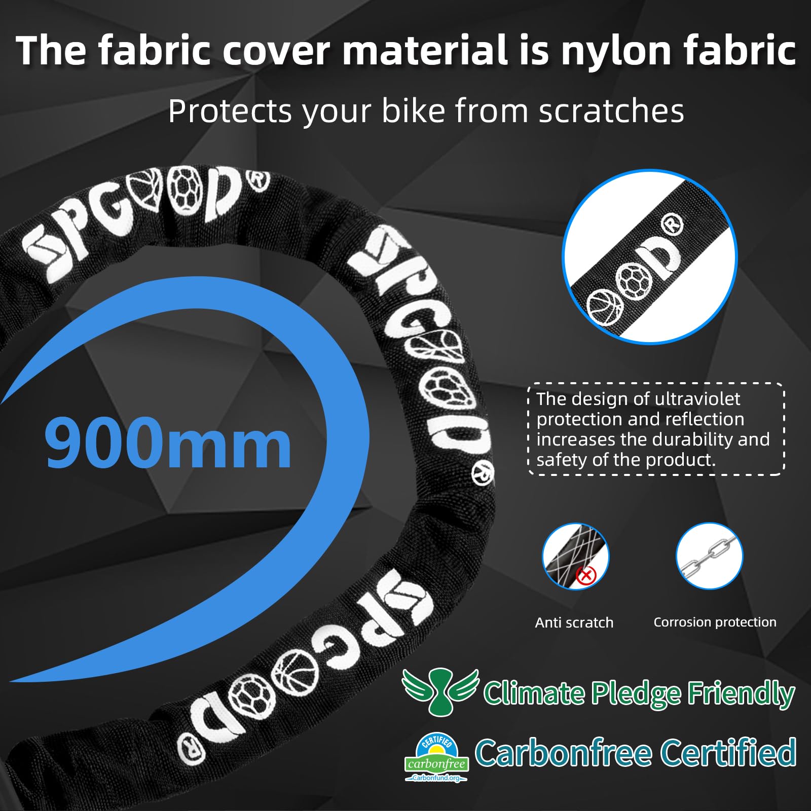 SPGOOD Lucchetto per bicicletta con 3 chiavi, 90 cm in catena in acciaio da 6 mm, con copertura impermeabile, antifurto, ad alta sicurezza per bicicletta, e-bike, MTB, moto