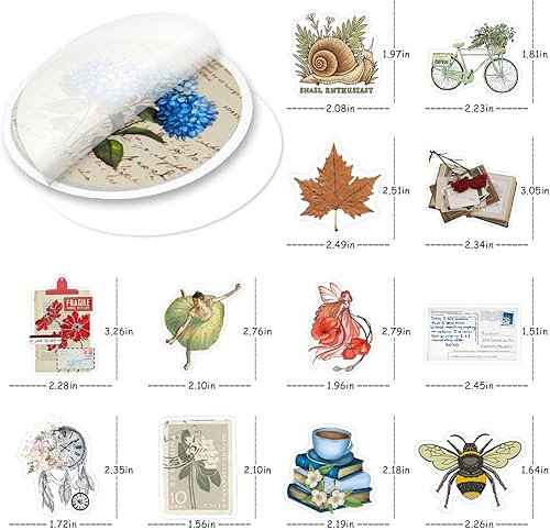 Miniatura 7 de Calcomanías vintage, 200 unidades, lindas calcomanías estéticas retro, calcomanías de vinilo impermeables para botellas de agua, laptop, álbumes de