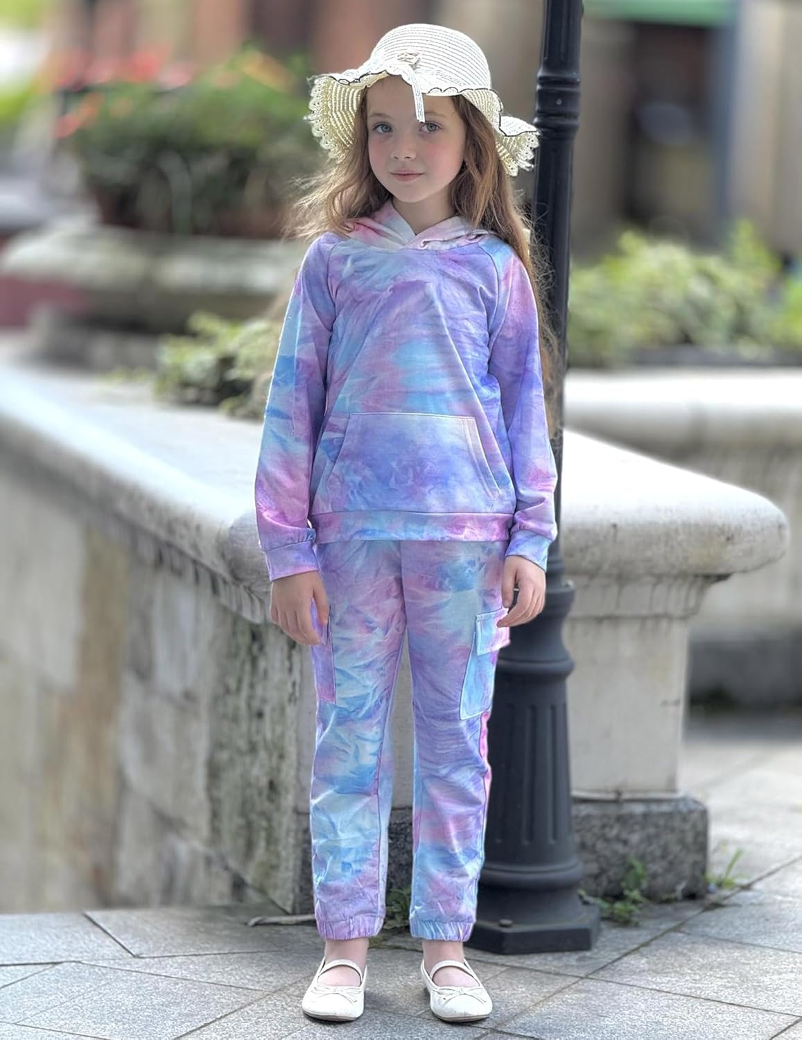 Arshiner 2 Pieces Girls Outfits Tie Dye Sweatsuits Pant Set Long Sleeve Athletic Sweatshirts and Sweatpants with Pockets - Image 6