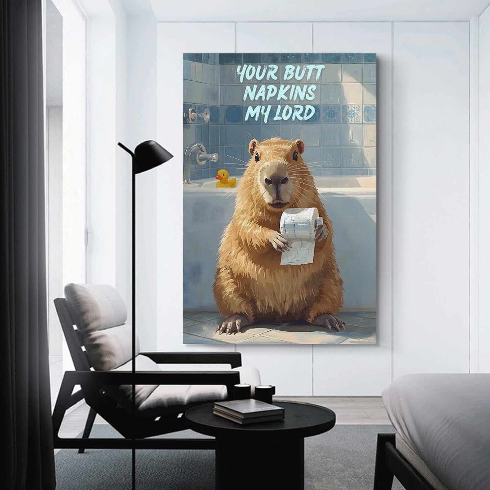Junmoney Unframe-Style-22 Capybara With Toilet Paper In Bathroom Home Decor Wall Art 08X12inch(20X30cm), For Bedroom, Guest Room Or Reading Nook, Decorative Wall Art For Cosy Rooms