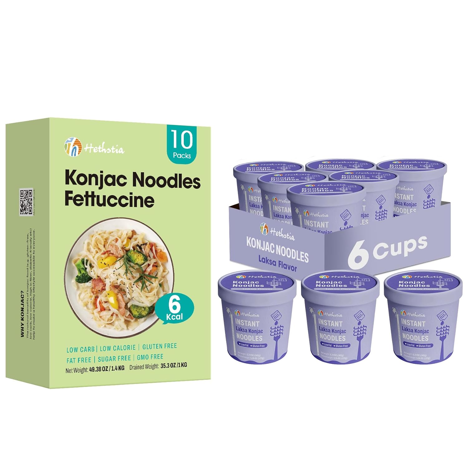 Hethstia Konjac Noodle Instant Soup Cup, Low-Calorie Shirataki Noodles Fettuccine, 16 Packs, Gluten-Free, Vegan, Keto, Sugar-Free, Fat-Free, Low-Carb Quick Healthy Asian Ramen Meal
