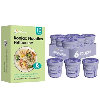 Hethstia Konjac Noodle Instant Soup Cup, Low-Calorie Shirataki Noodles Fettuccine, 16 Packs, Gluten-Free, Vegan, Keto, Sugar-Free, Fat-Free, Low-Carb Quick Healthy Asian Ramen Meal