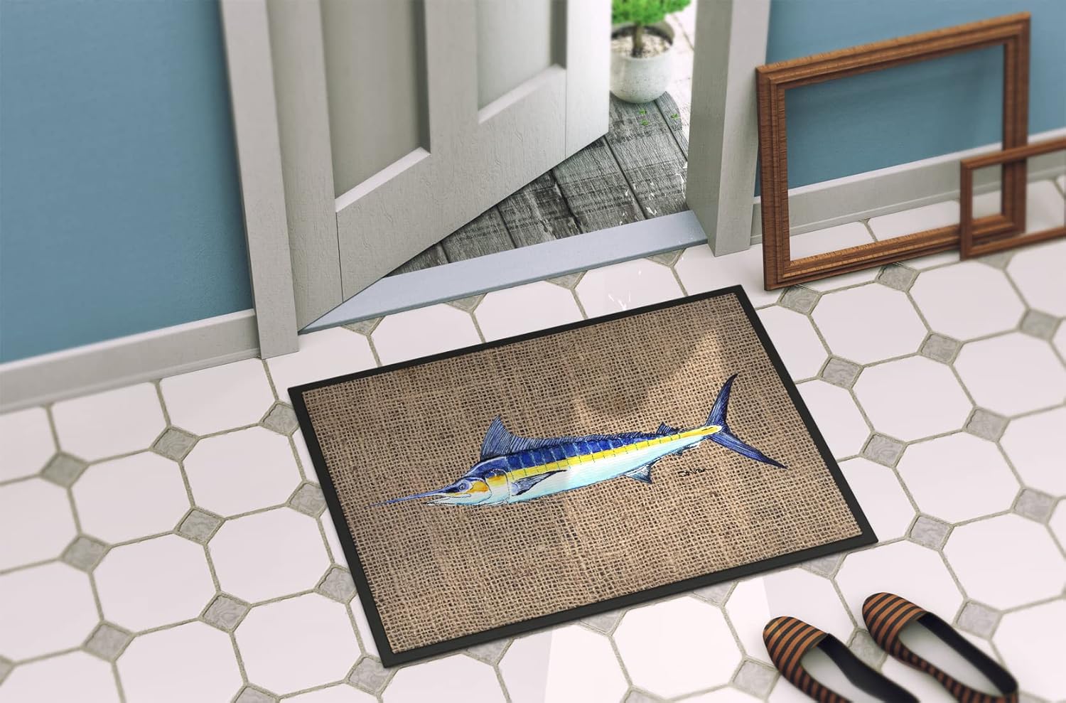 Caroline's Treasures 8773JMAT Marlin Doormat 24x36 Front Door Mat Indoor Outdoor Rugs for Entryway, Non Slip Washable Low Pile, 24H X 36W