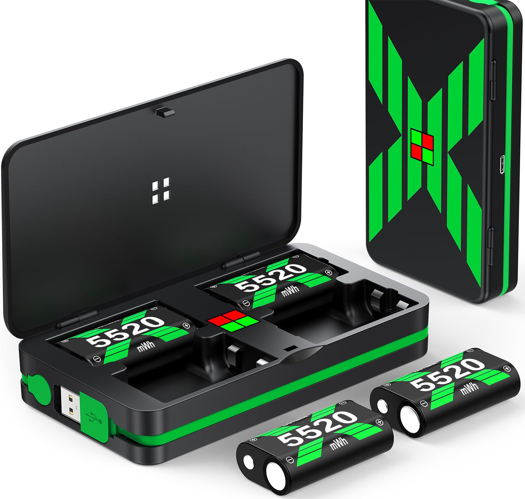 4 baterías de 5520 mWh para controlador Xbox Series X/Xbox Series S, paquete de batería para Xbox One/One S/One X/One Elite Controller estación de carga moneda interna del juego