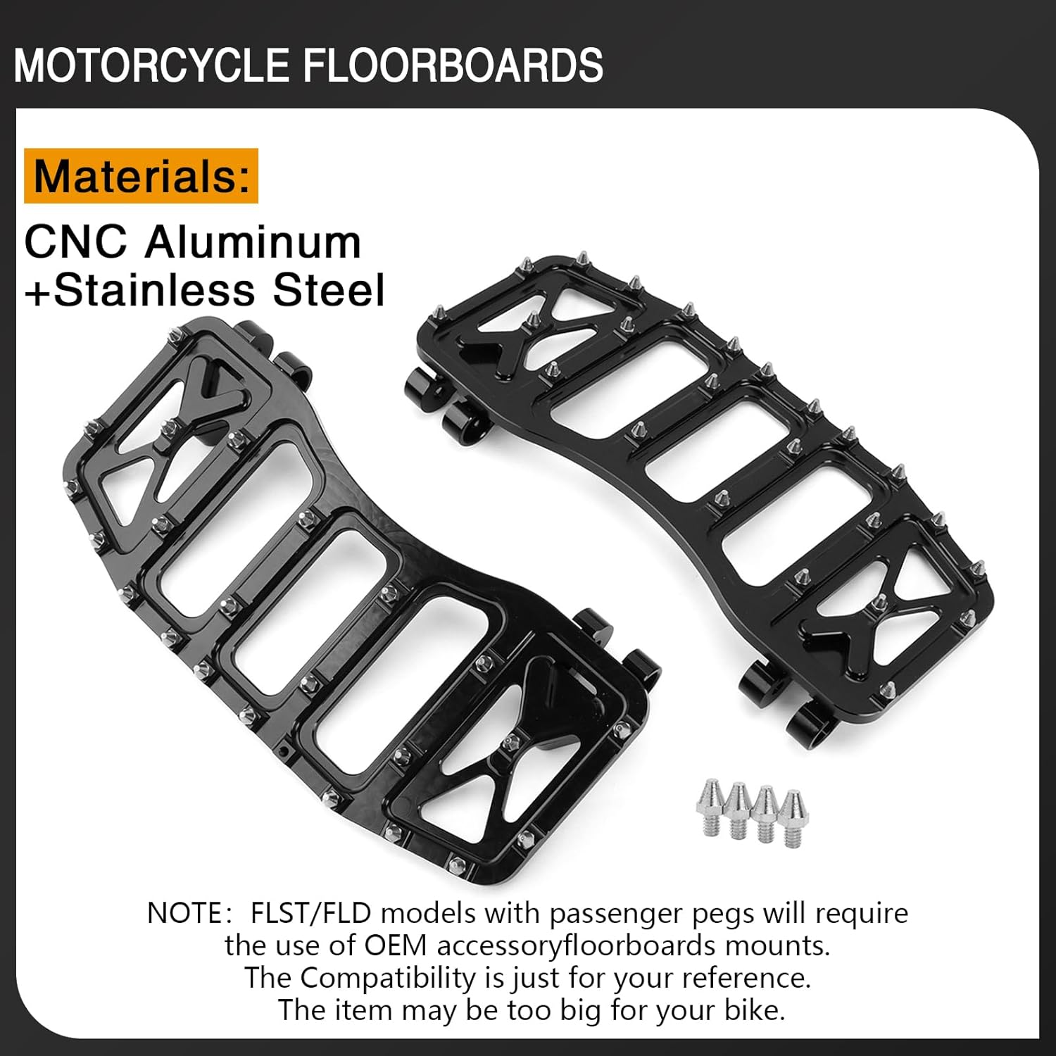 Motorcycle Floorboards MX Foot Pegs Front Footrest Pedals for Harley 86-2023 Touring Road King Street Glide 1986-2017 Softail FL Fat Boy Heritage Dyna FLD 2012-2016 (Silver black)