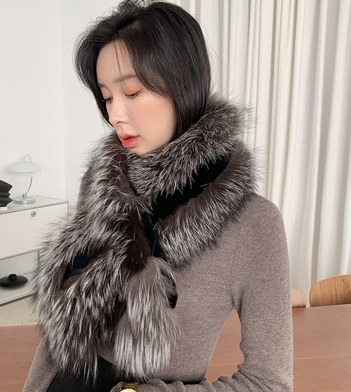 Women Winter Cape Real Rex Rabbit Hair Shawl with Fox Hair Scarf Neck Warmer Wrap Wedding Party