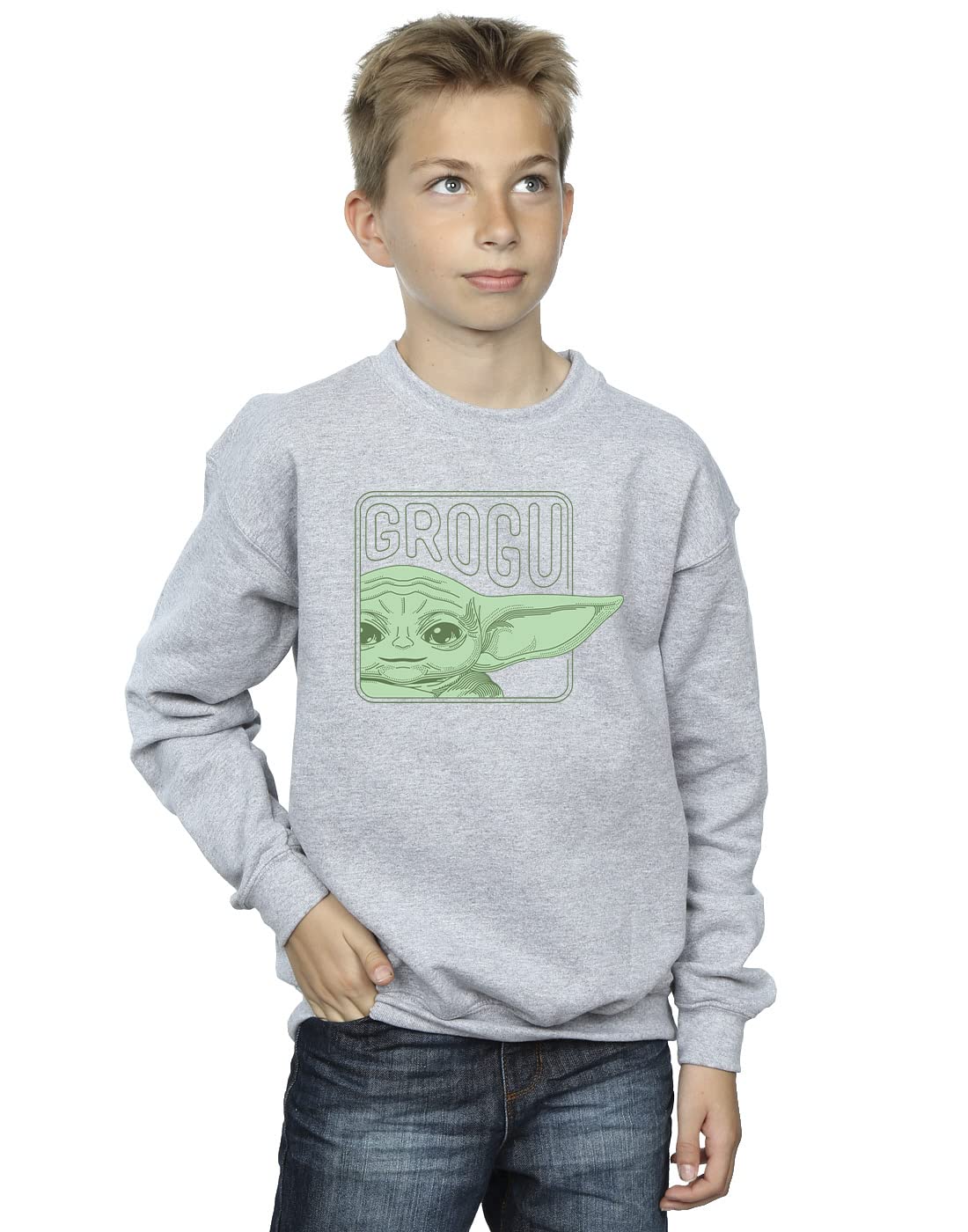 Absolute Cult Boys Sport Grey Star Wars The Mandalorian Grogu Box Sweatshirt 12-13 Years