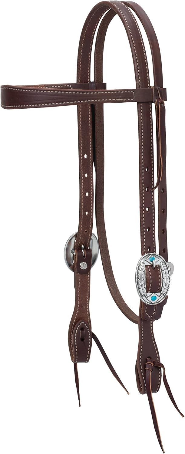 Weaver Leather Unisex Adult Working Tack Feather Designer Hardware Slim Browband Headstall, Feather, Horse US