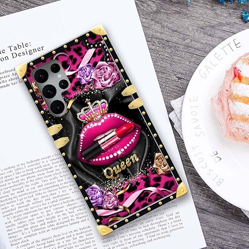 Miniatura 3 de Funda para Samsung Galaxy S23 Ultra, con diseño de corona de leopardo y labios para Samsung S23 Ultra para niñas y mujeres, decoración dorada de