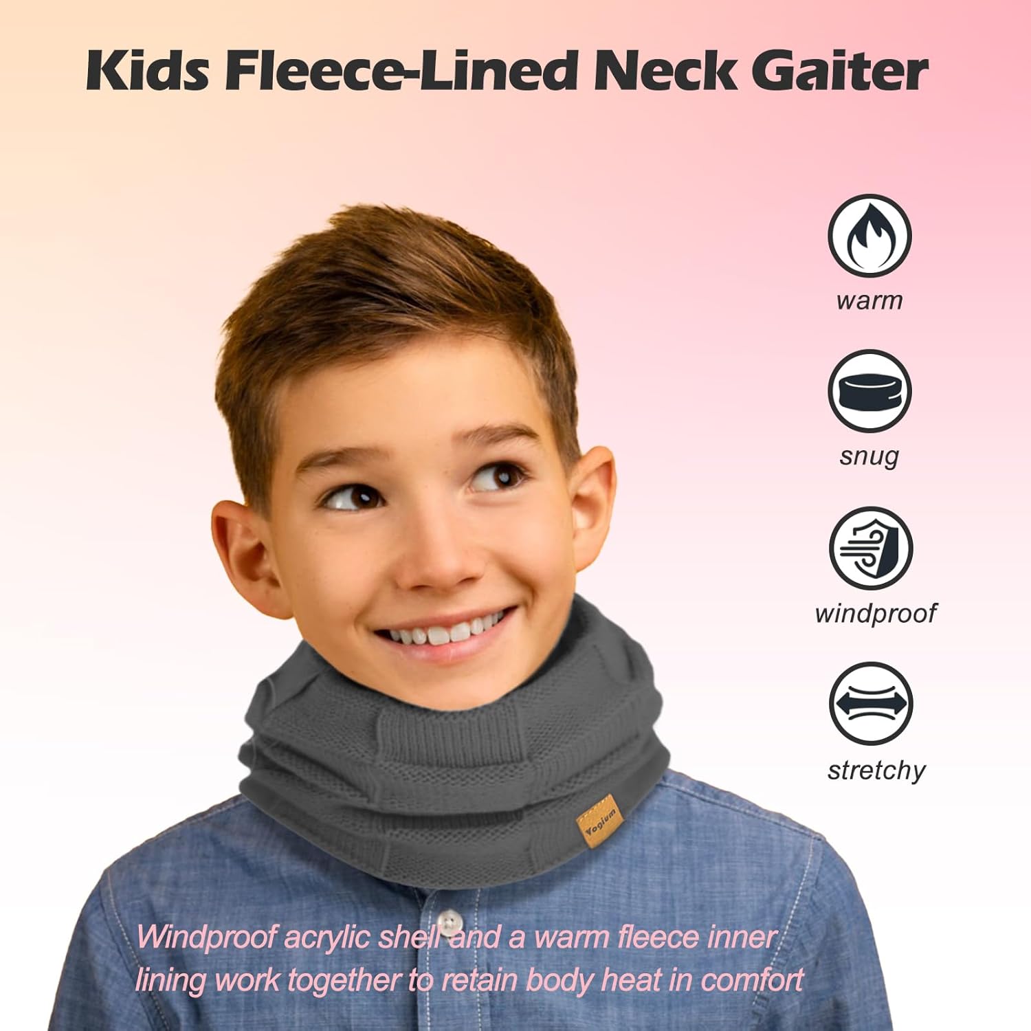 Kids Double-layer Knit Neck Warmer Gaiter | Thermal Fleece Face Cover for 6-14 Year Olds Boys Girls | Ski, Play - Image 2