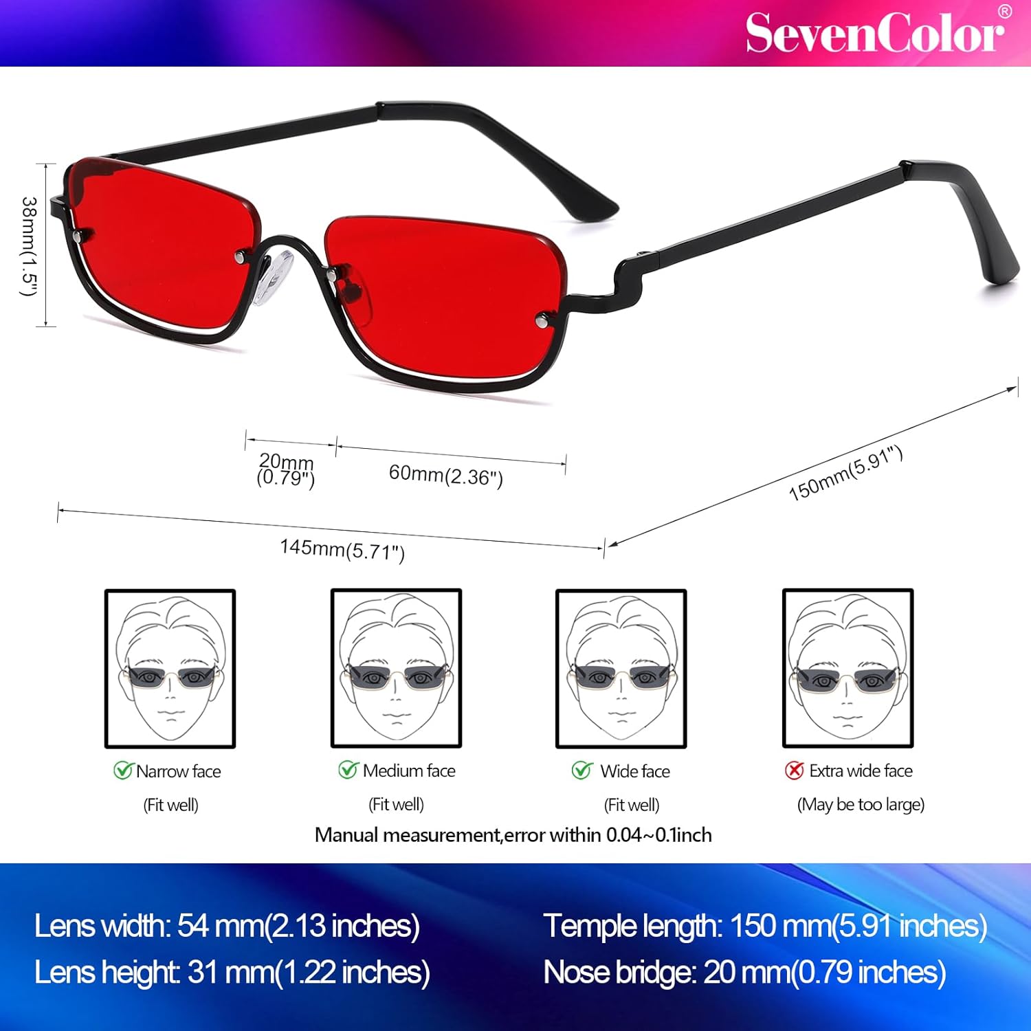 Retro Rectangle Sunglasses for Women Men Trendy Semi-Rimless Y2k Tinted Sun Glasses Narrow Square Shades - Image 6