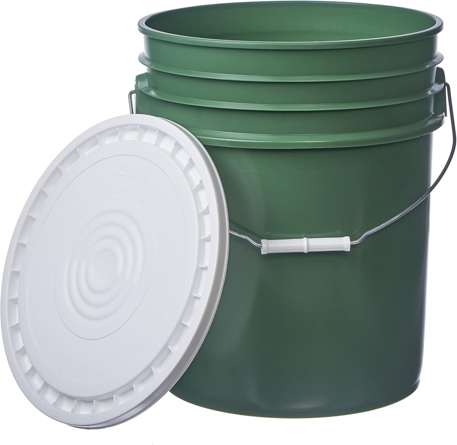 Letica Premium 5 Gallon Bucket with Easy Peel Lid, HDPE (1 Pack, Green Bucket & White Lid)