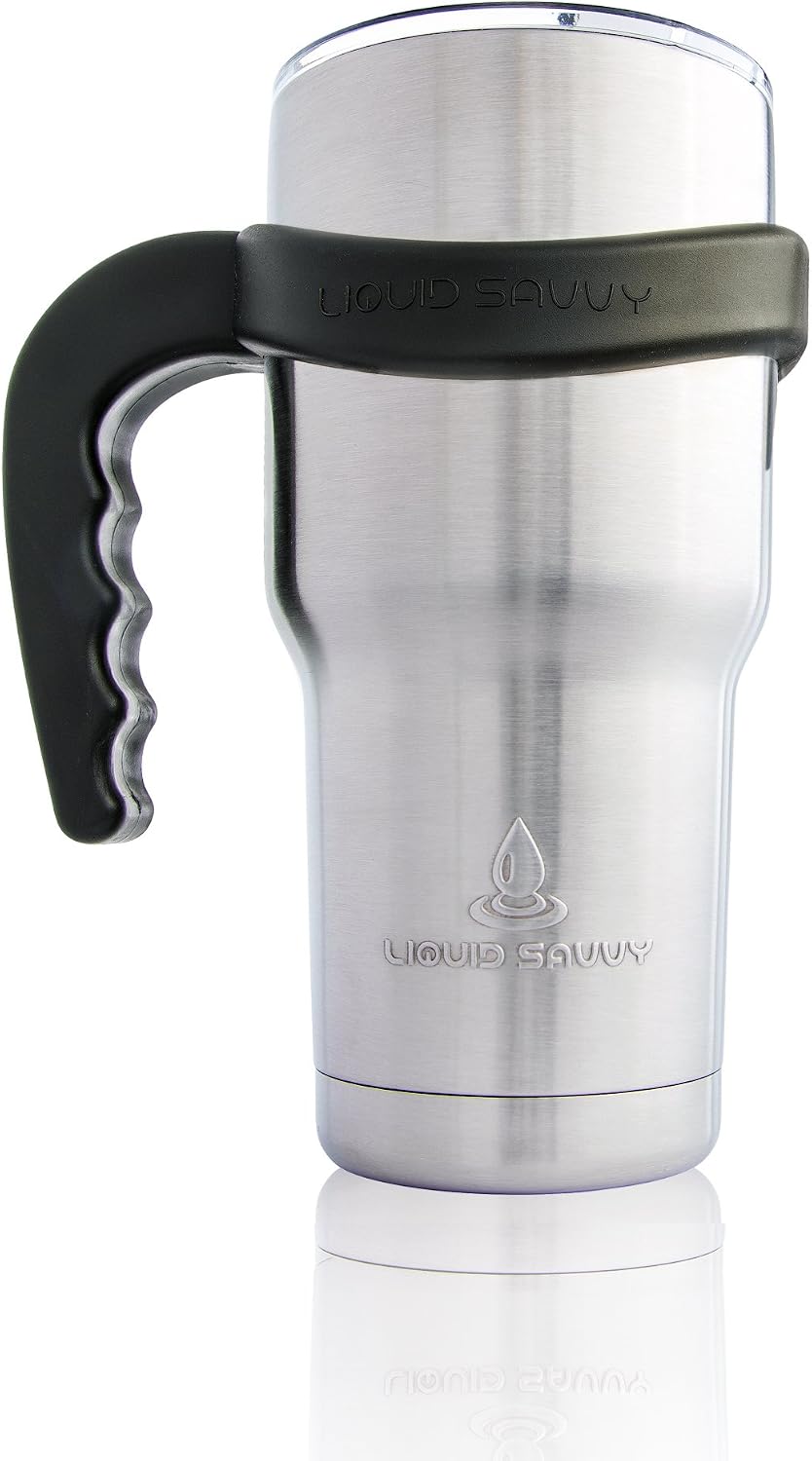 Handle for 30 oz Stainless Steel Tumbler, Thermos, Cup with Thumb and Finger Grips - Anti-Slip and INCREDIBLY Durable! Fits YETI Rambler, Ozark Trail, RTIC, and MORE. Black