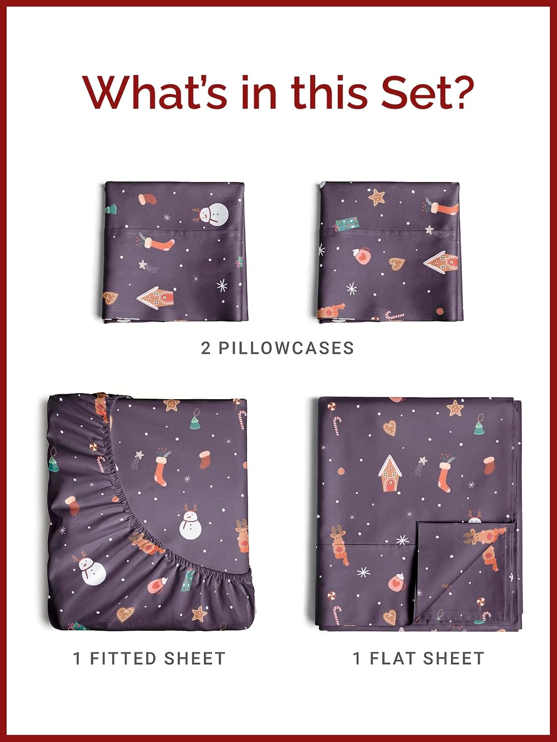 Queen Christmas Night Sheet Set - Holiday Xmas Pattern Bedding Set - Deep Pockets - Snug Fit - 4 Piece - Wrinkle Free & Easy Care - Comfy Festive Winter - Holiday Sheets for Women, Men, Kids & Teens