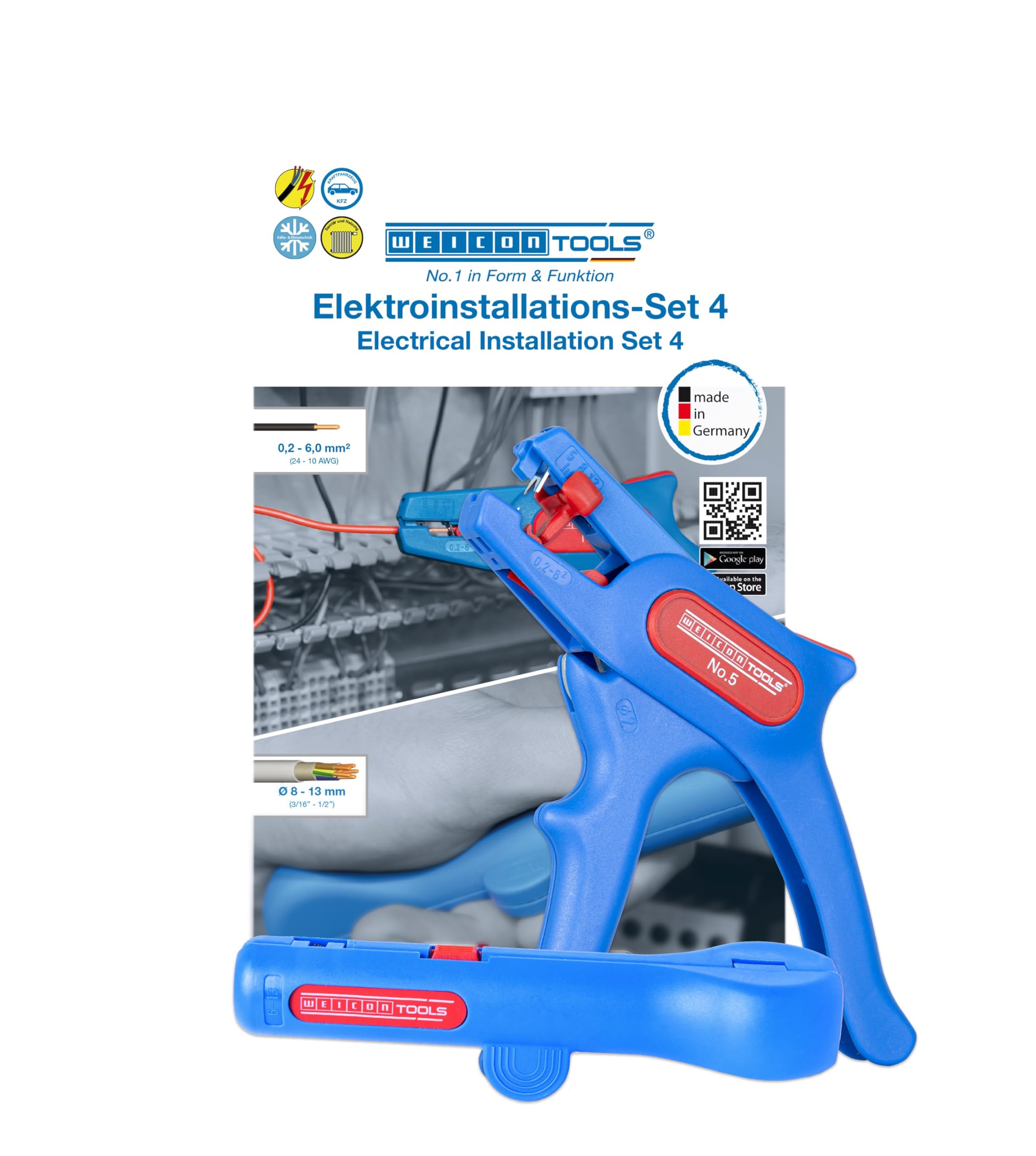 WEICON Electrical Installation Set No. 4 with Wire Stripper and Round Cable Stripper