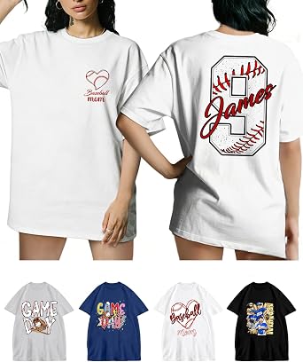 Personalized Baseball Mom Shirt Custom Women Tshirt Customized Baseball Tops Clothes Gift for Graphic Tee Game Mama