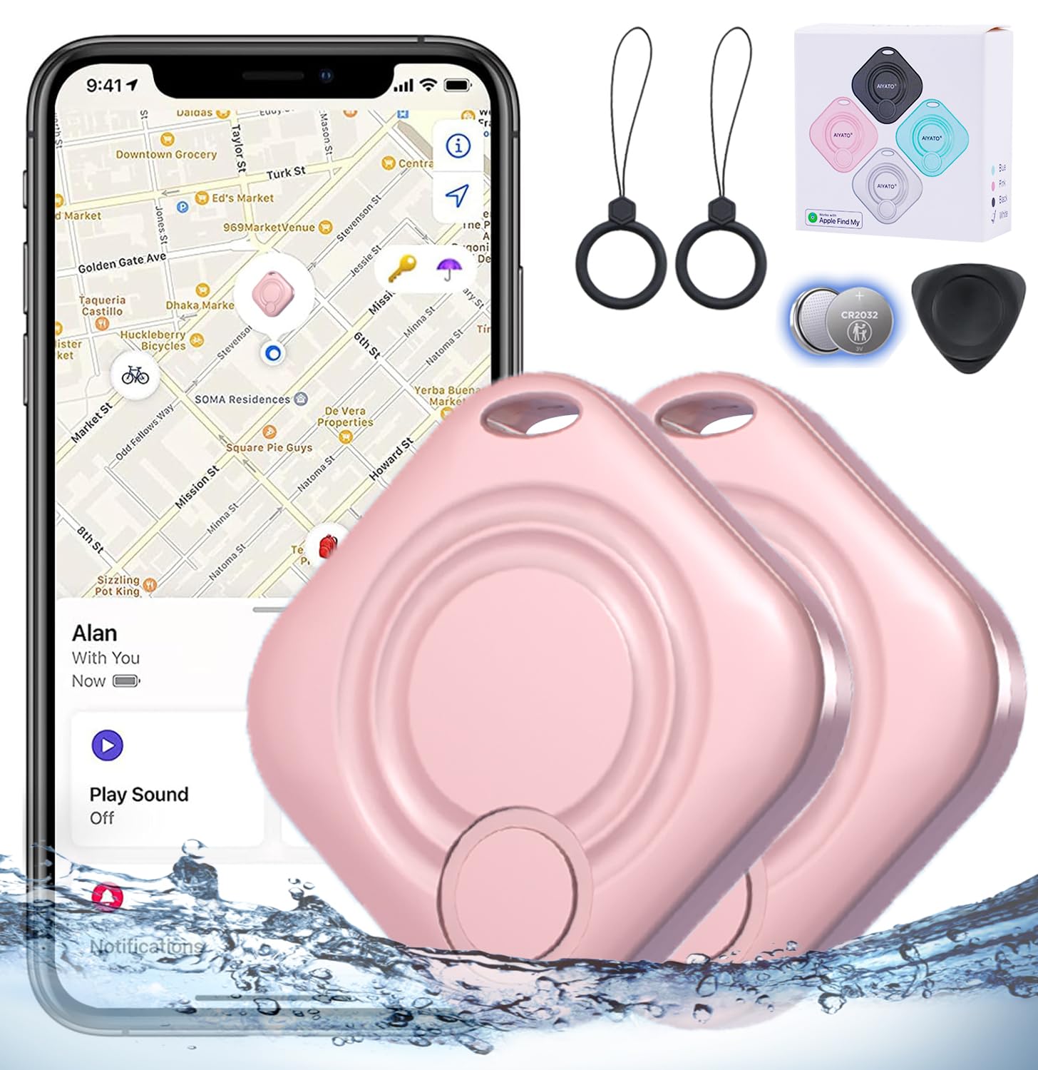 Key Finder Locator with Sound Find My Luggage Key Tracker Powerful Bluetooth Luggage Tracker with Sound Item Locator for Keys Bags Wallets Pet,Phone Finder, Works with Find My,Anti-Lost,Pink,2 Pack