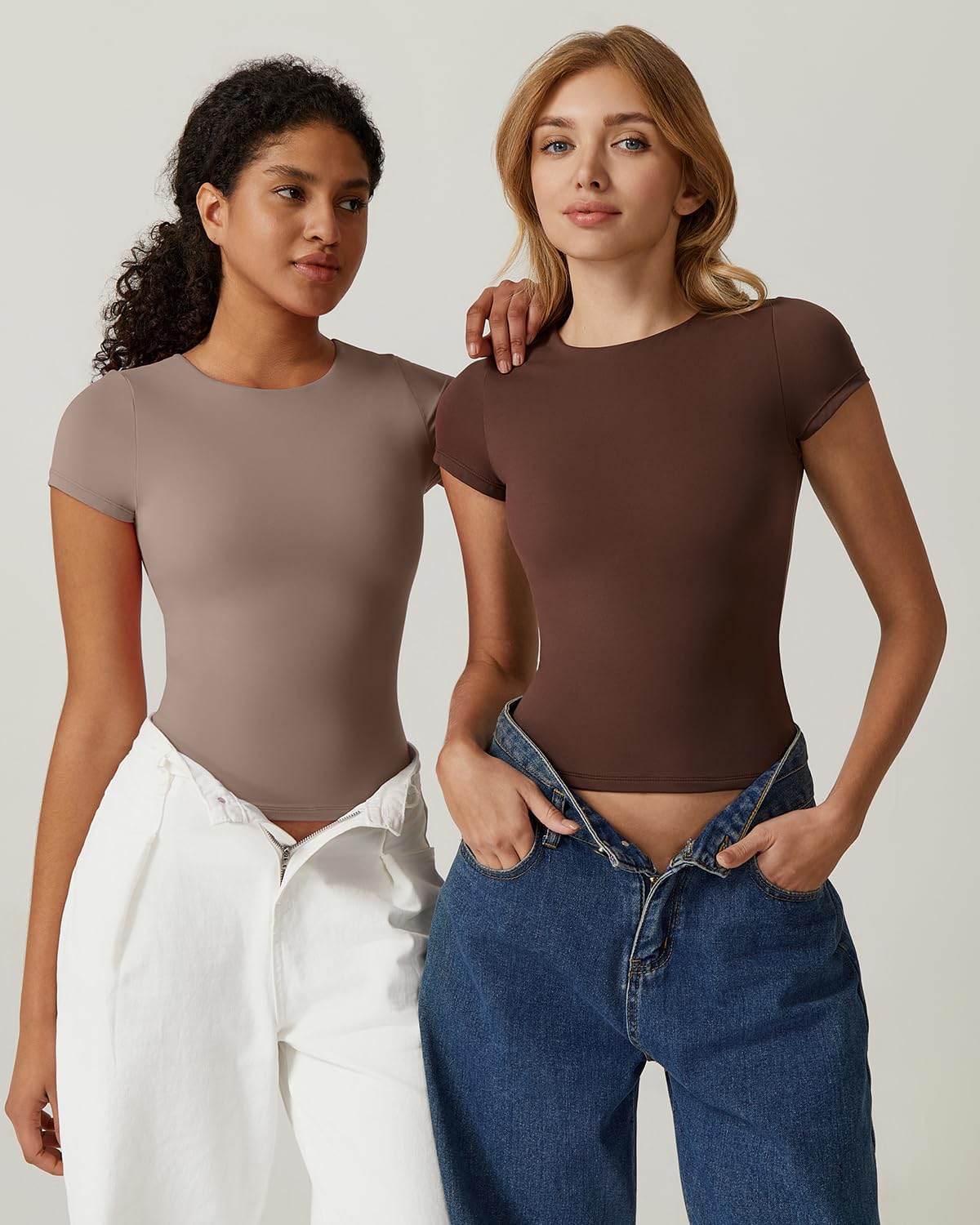 QINSEN Women's Crew Neck Short Sleeve Tees Double Lined Slim Fit T Shirt Basic Y2K Tops - Image 5