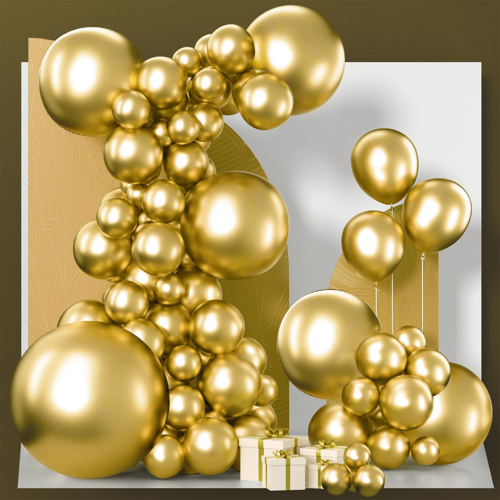 PartyWoo Metallic Gold Balloons, 127 pcs Gold Metallic Balloons Different Sizes Pack of 36 Inch 18 Inch 12 Inch 10 Inch 5 Inch Chrome Gold Balloons for Balloon Garland as Party Decorations, Gold-G101