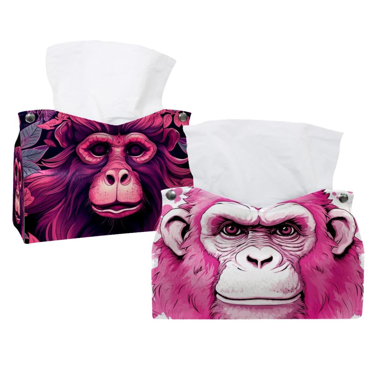 Boîte à mouchoirs orang-outan rose, lot de 2 supports design pour voiture