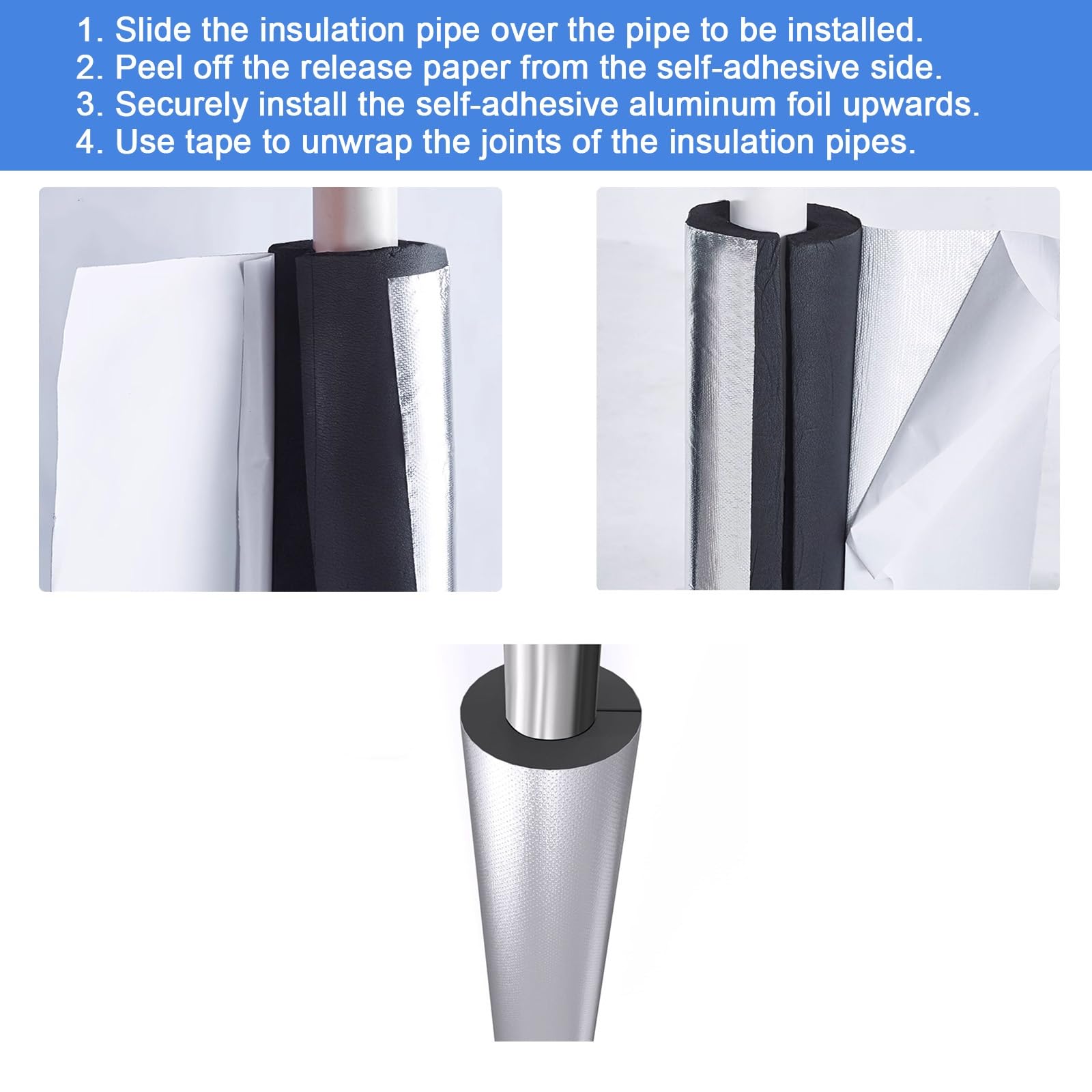 Autosellante Coquilla Aislante, Papel de Aluminio Tubo Espuma Aislante, 4cm de Espesor Aislamiento de Tuberías, Envolver Aislamiento Tuberías(11cm/4.3in)