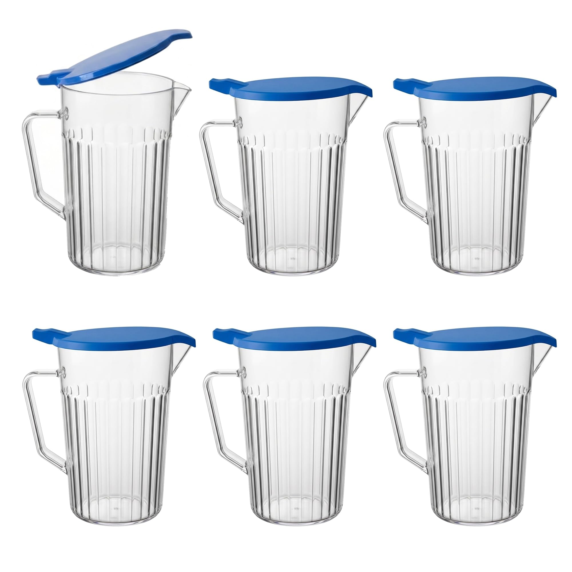 Chabrias Ltd 6 Pack 1400ml Anti-Bacterial Polycarbonate Plastic Jugs & Lid - Virtually Unbreakable - BPA-Free Water Jugs for Care Homes, Hospital & Catering, Dishwasher Safe, UK Made - 6 X 1400ml Blue