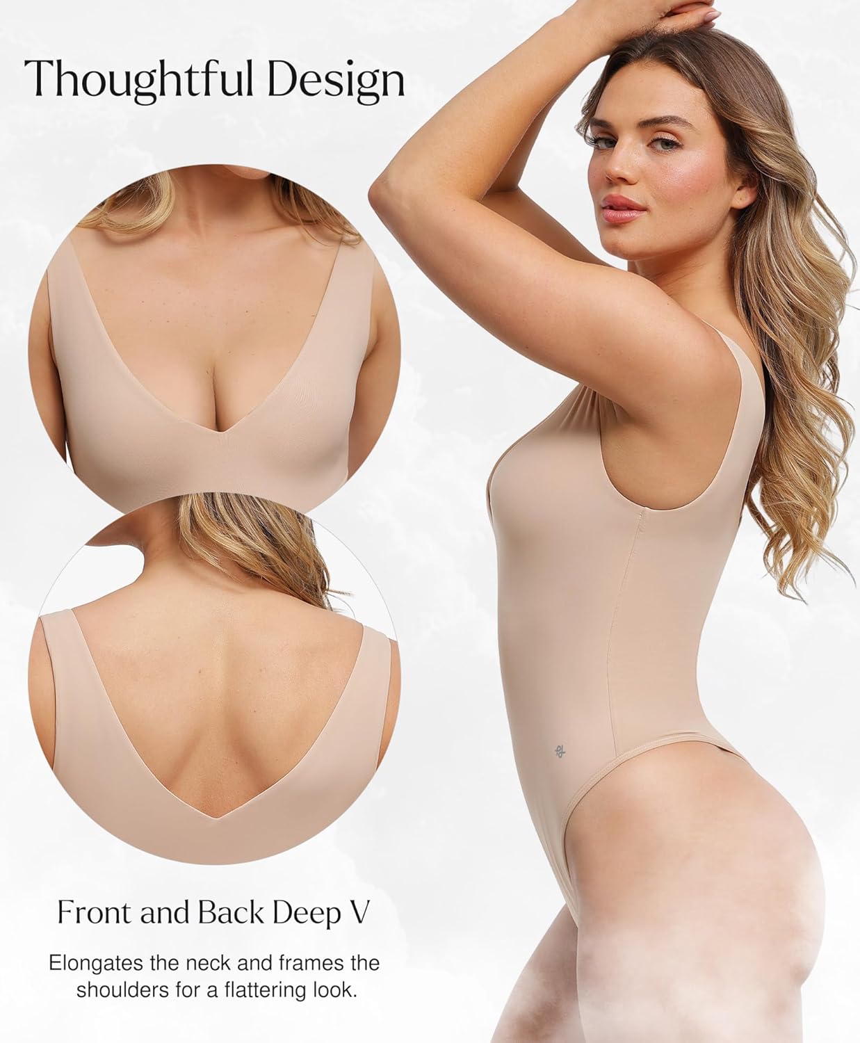 Popilush Body Suits for Women - Going Out Tank Tops - Plunge Deep V Neck Backless Sleeveless Tummy Control Shapewear Bodysuit - Image 3