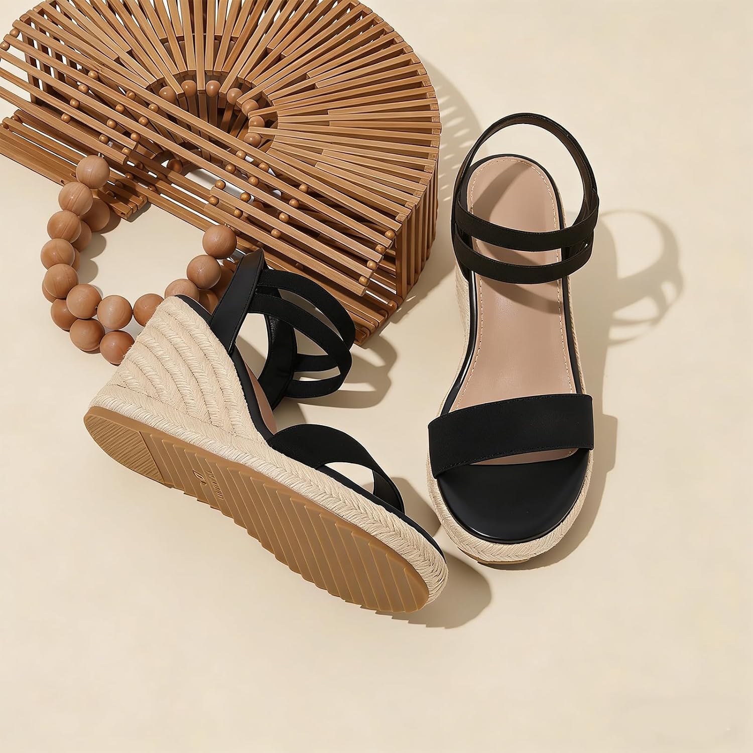 mikarka Wedges Sandals for Women - Elastic Strap Espadrilles Wedges, Slip On Open Toe Platform Sandals for Dressy Casual Summer Shoes
