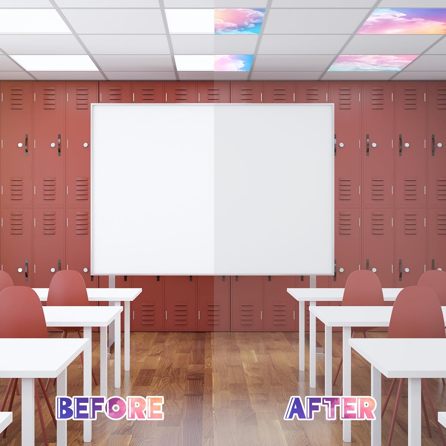 Amylove 4 Pcs Fluorescent Light Covers Classroom Ceiling Panels Light Filters with Backlit Film Material for Office School, 4 x 2 Feet(Fancy Color,Colored Clouds)