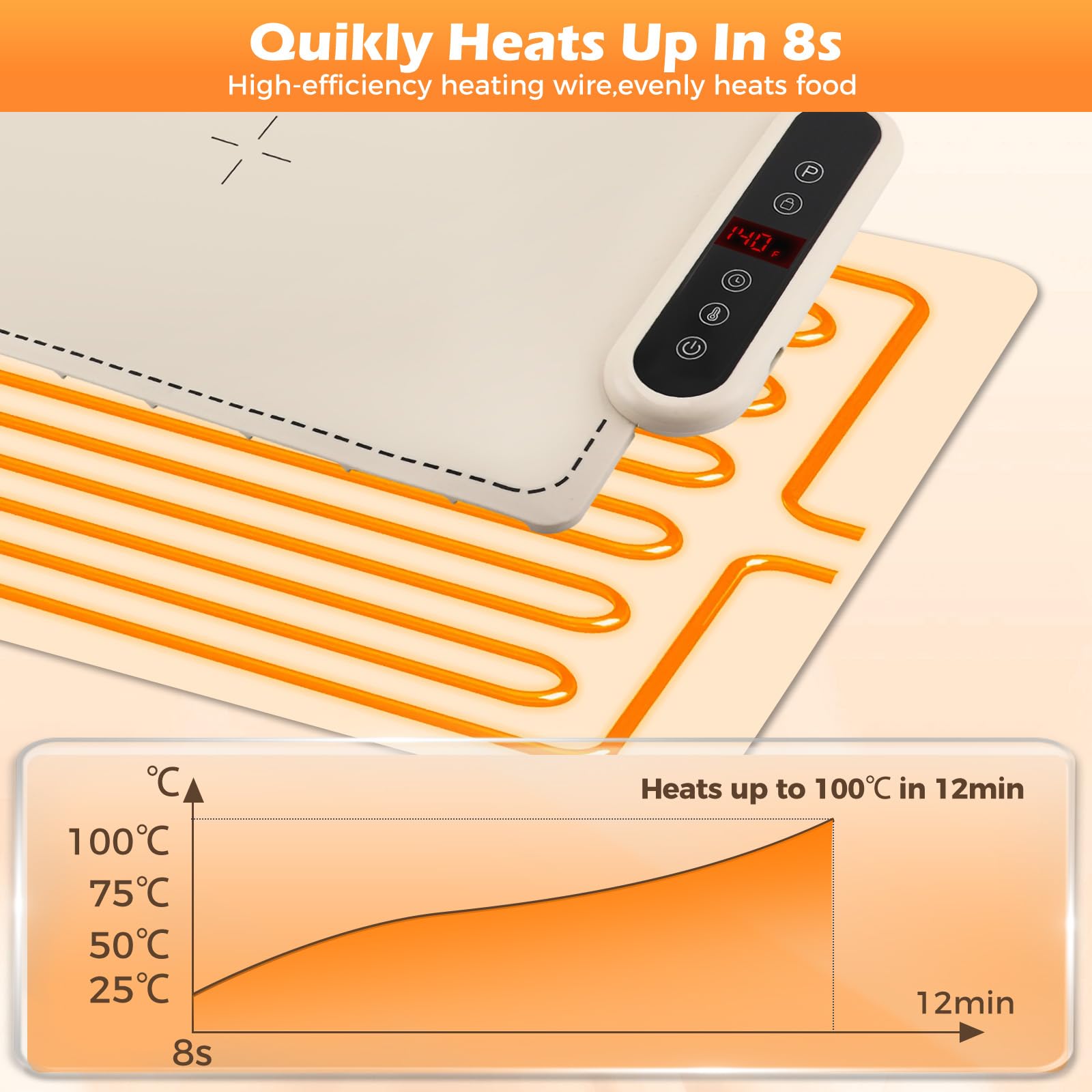 Chauffe Plat Électrique Pliable – Tapis Chauffant en Silicone Nano avec 6 Températures Réglables et Minuteur Pour Buffets, Fêtes & Réunions – 60x38 cm