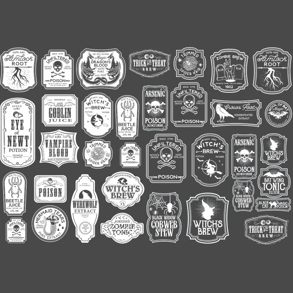 Sanbao Studio Underglaze Transfers, Ceramic Decals - Potion Label (White)