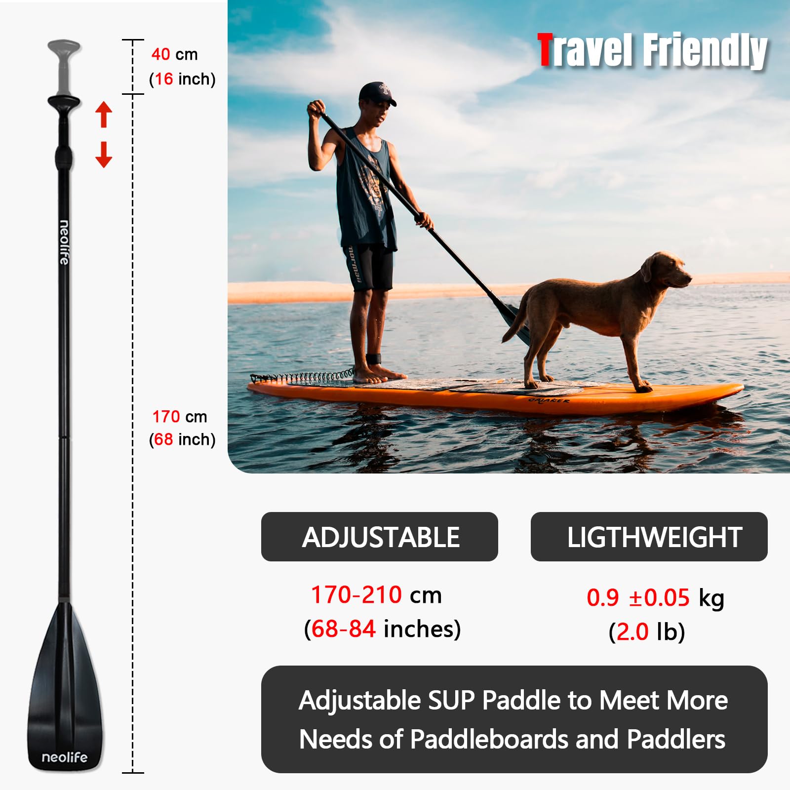XUXIAKE Paddles de Sup avec Manche en Alliage et Lame en Nylon - Oars flottants réglables de 170 à 210 cm - Bleu XUXIAKE Paddles de Sup avec Manche en Alliage et Lame en Nylon - Oars flottants réglables de 170 à 210 cm - Bleu