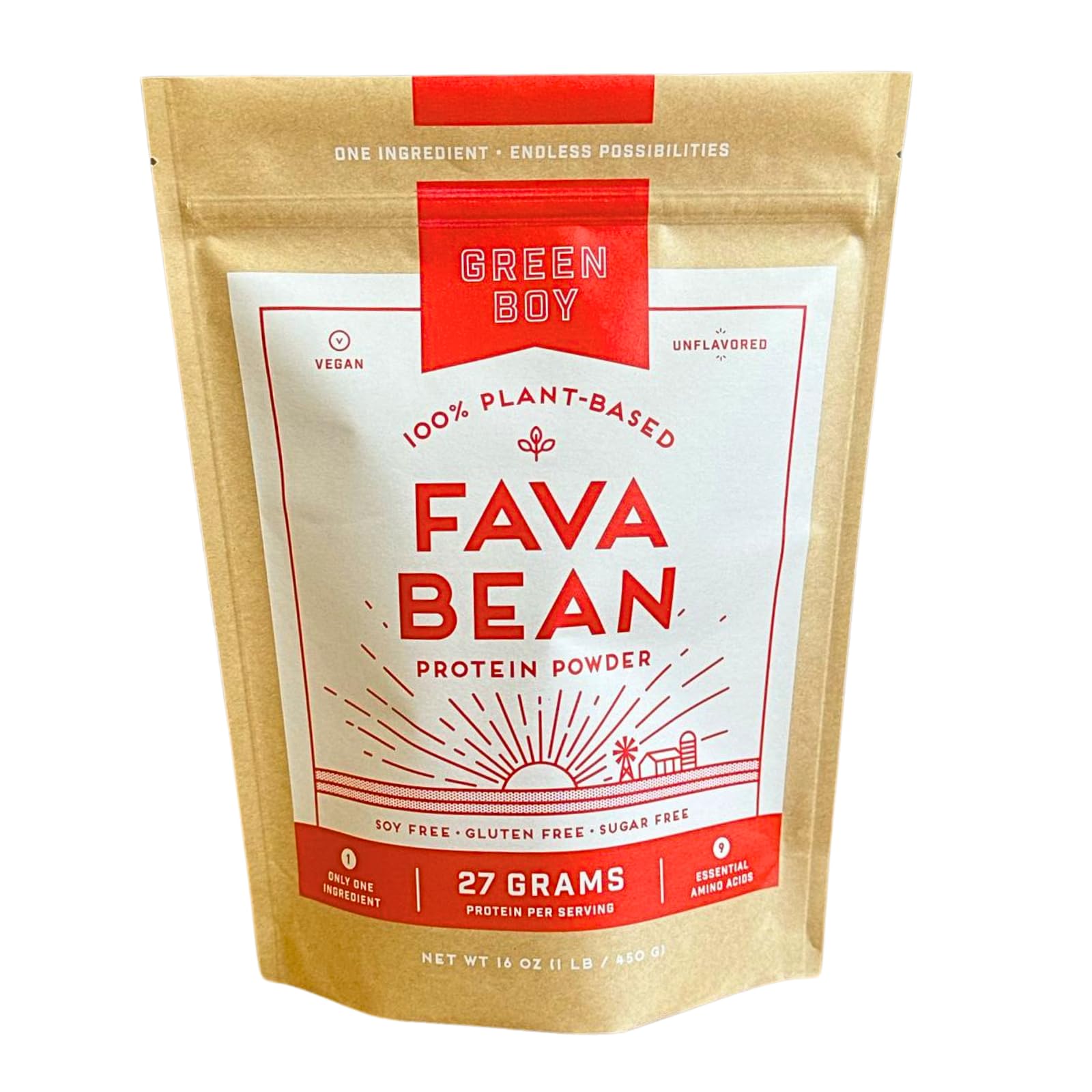 GREEN BOYPlant-Based Fava Bean Protein Powder Made from Single Ingredient, Vegan and Clean Additive from Plant Protein, Good for Cooking, Baking and Smoothies, No Added Sugar, Soy or Gluten (16oz)