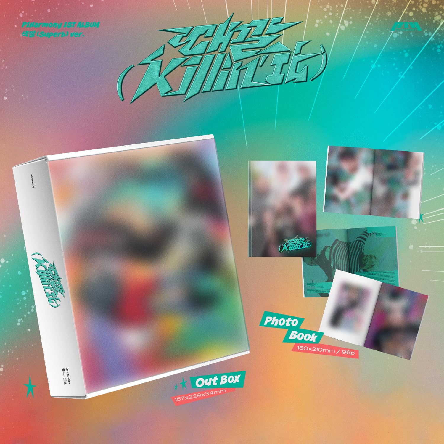 P1Harmony - 1st Album [Killin' It] (Superb Ver.) Out Box + Photo Book + CD-R + Thanks to Postcard + Folded poster + Sticker + Polaroid + Unit Photo Card + Selfie Photo Card + 3 Extra Photocards