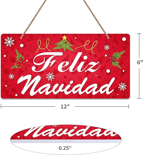 Miniatura 7 de Letrero de puerta de feliz Navidad para puerta delantera, 6 x 12 pulgadas, letrero colgante de puerta de porche, patio, fiesta de Navidad española,