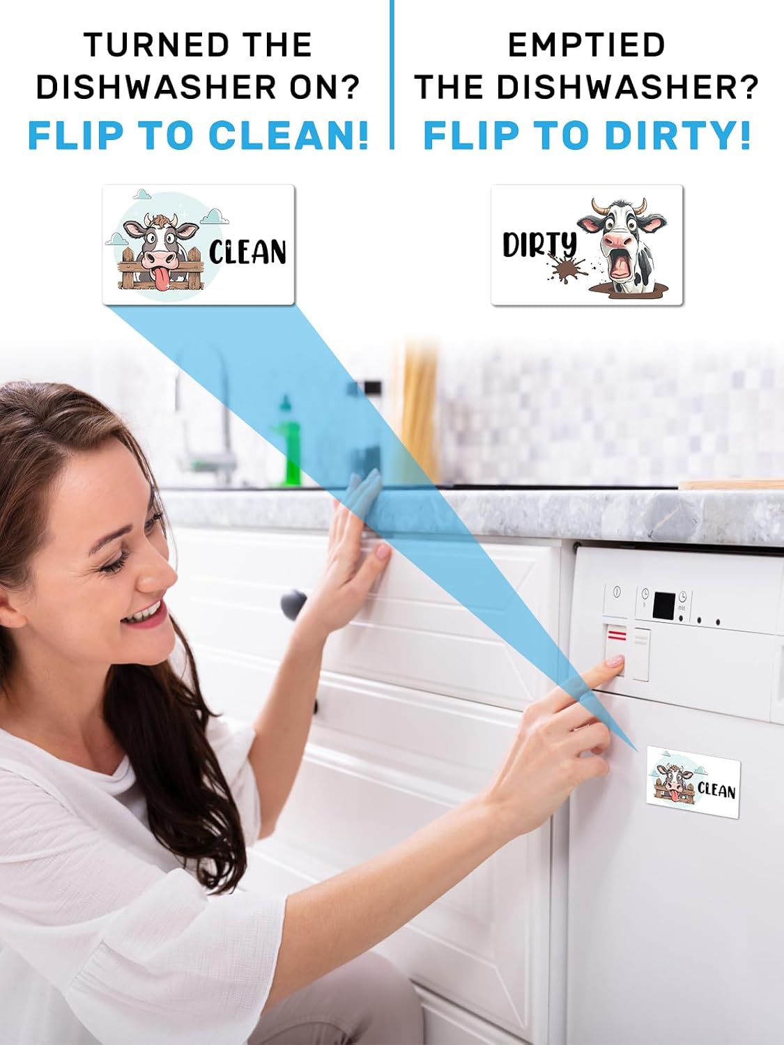 Funny Cartoon Cow Clean Dirty Dishwasher Magnet, Double Sided Reversible Indicator for Kitchen Refrigerator Washing Machine Clean Dirty Sign image 4