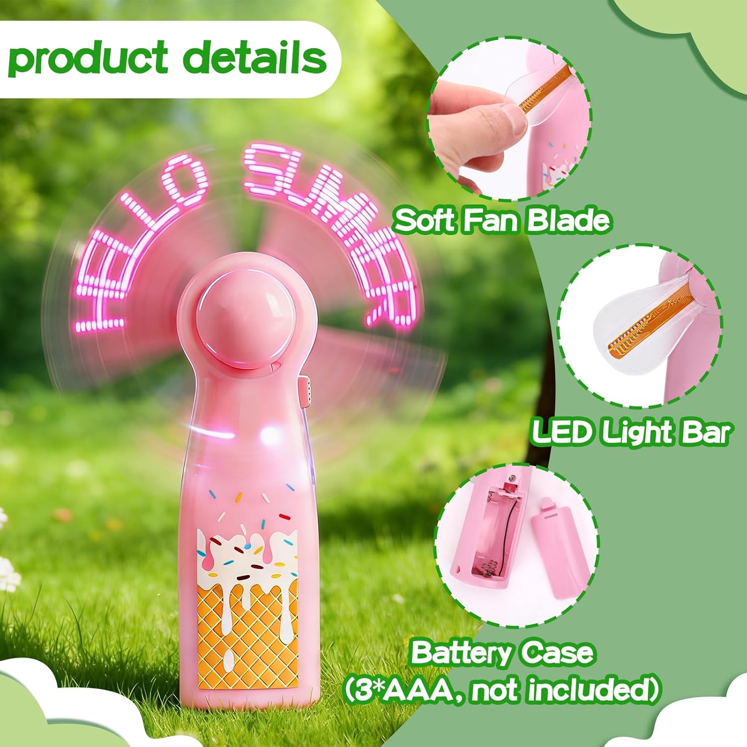 12 Pack 2026 End of Year Student Gifts Bulk Mini Portable Handheld Fans Novelty Hello Summer LED Battery Powerful Fans with Cards Organza Bags for Kids Classroom Prize Graduation Party Favors