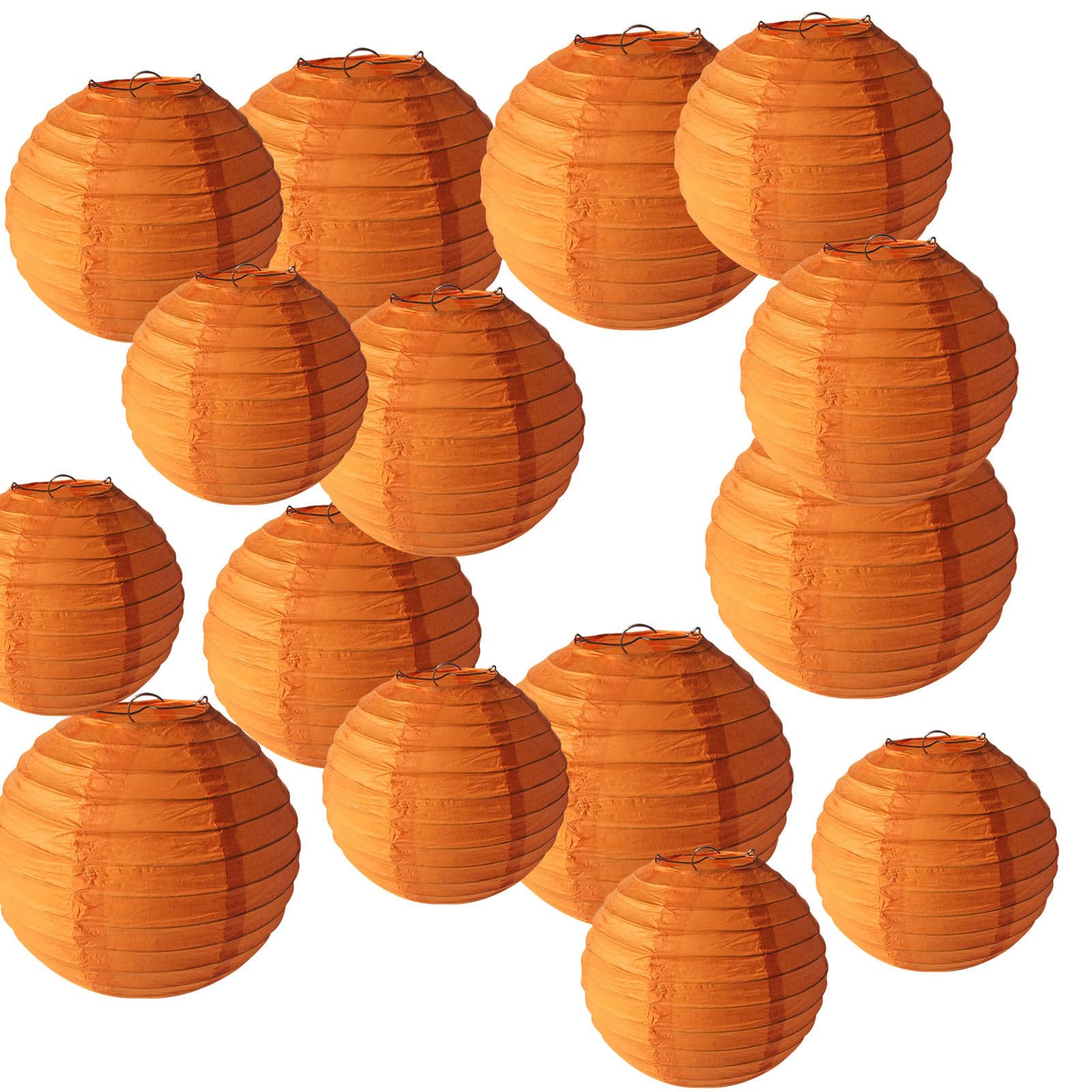 FANSU Paper Lantern Decorations Hanging, Paper Lanterns 15 Pack Paper Lantern Set Round Paper Lantern for Party Birthday Wedding Garden Outside (Orange)
