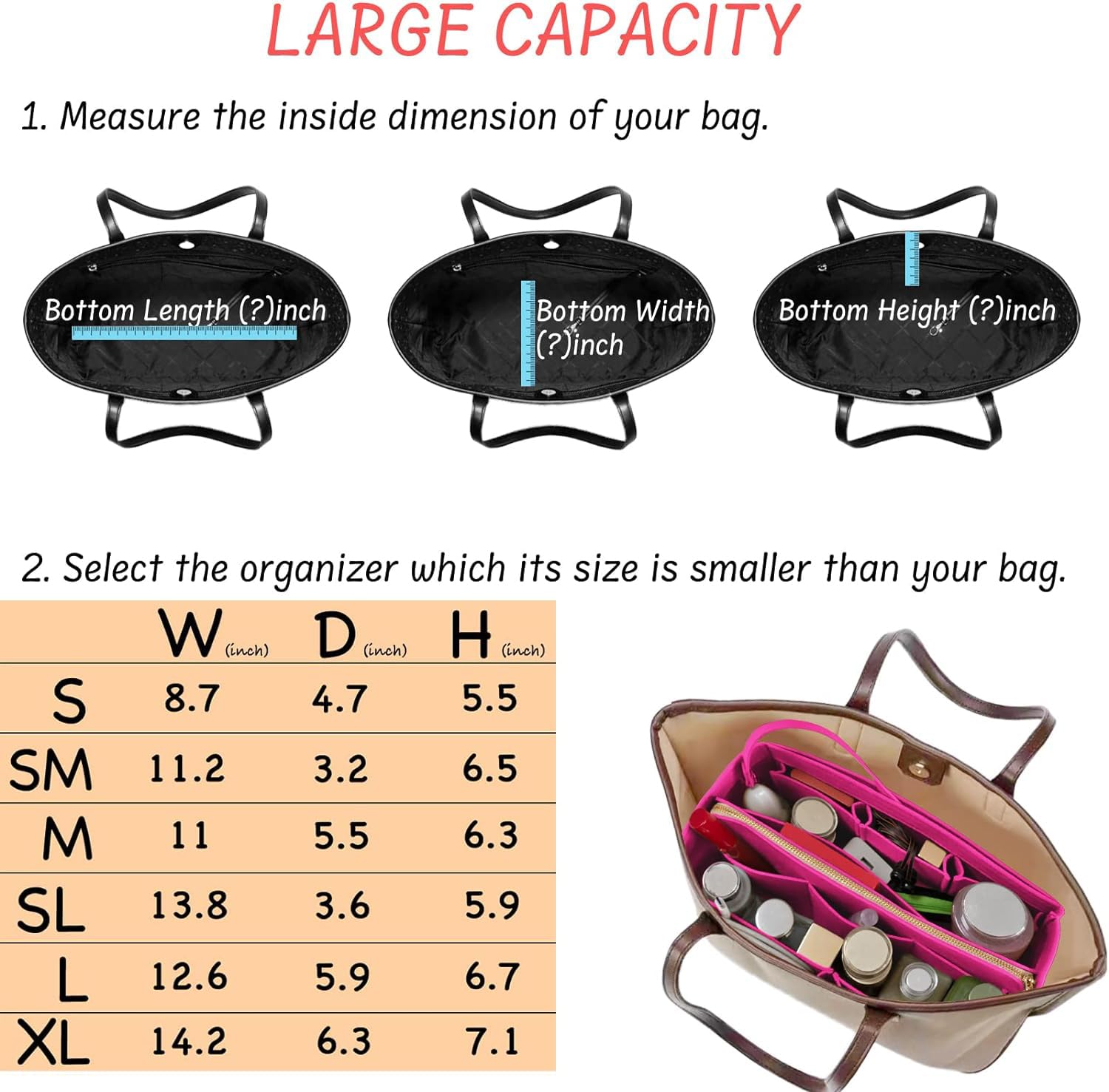 börse Organizer mit ReiÃŸverschluss Filztasche Organizer Handtasche Organizer Einsatz Tasche in Tasche Organizer mit Schlüsselanhänger für Tote passend für LV Speedy Neverfull Longchamp Rose klein