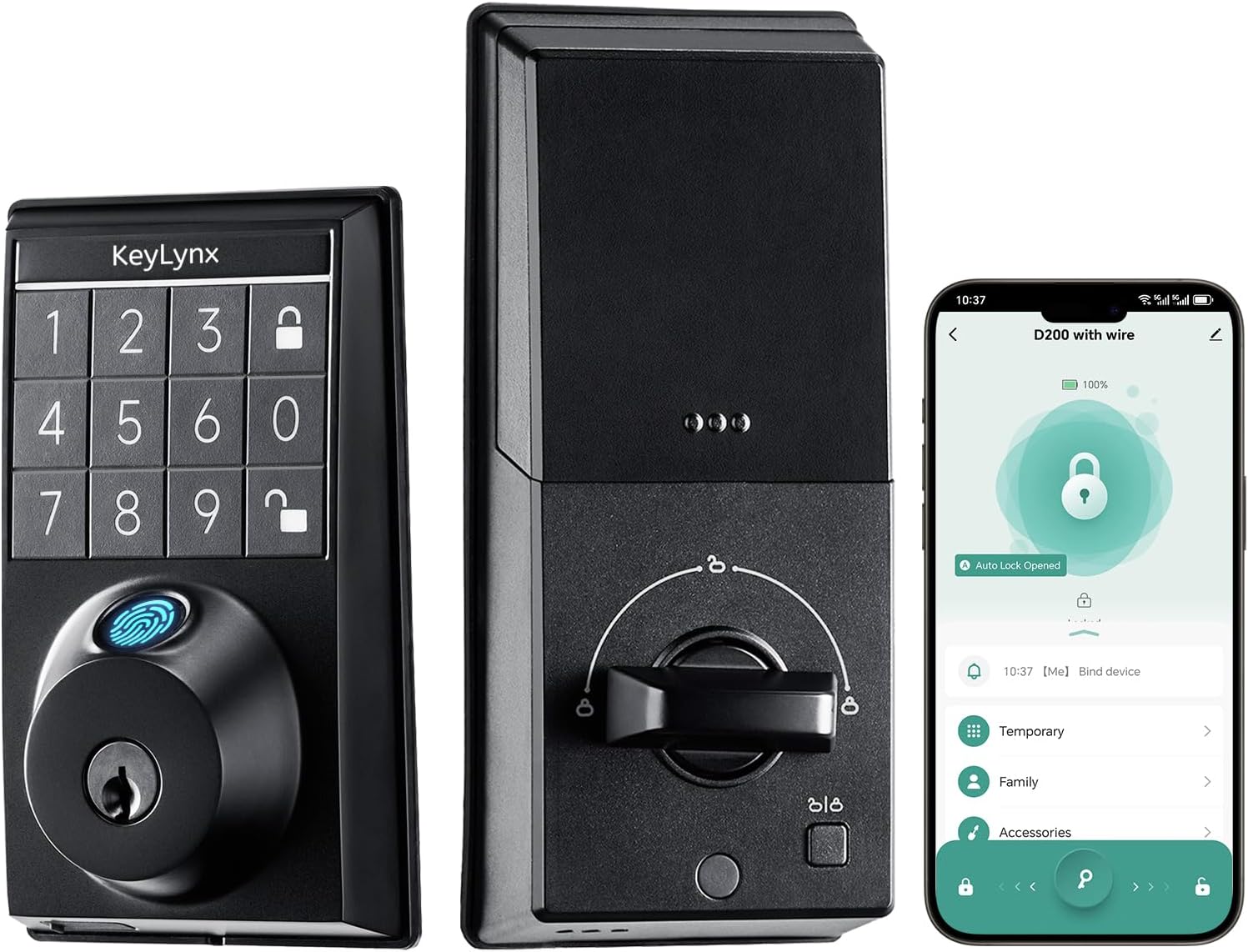 Keylynx 4-in-1 Smart Deadbolt – Fingerprint Keypad Door Access, Keyless Entry with WiFi App Control, Auto-Locking, 16-Month Battery Life, Easy Installation, 2 Keys Included Keylynx 4-in-1 Smart Deadbolt – Fingerprint Keypad Door Access, Keyless Entry with WiFi App Control, Auto-Locking, 16-Month Battery Life, Easy Installation, 2 Keys Included