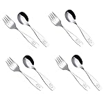 ANNOVA Kids Silverware 8 Pieces Children\'s Safe Flatware Set - Children Forks, Children Tablespoons, Toddler Utensils, Metal Cutlery Set for LunchBox (Stainless Steel, 8 Forks & Spoons)
