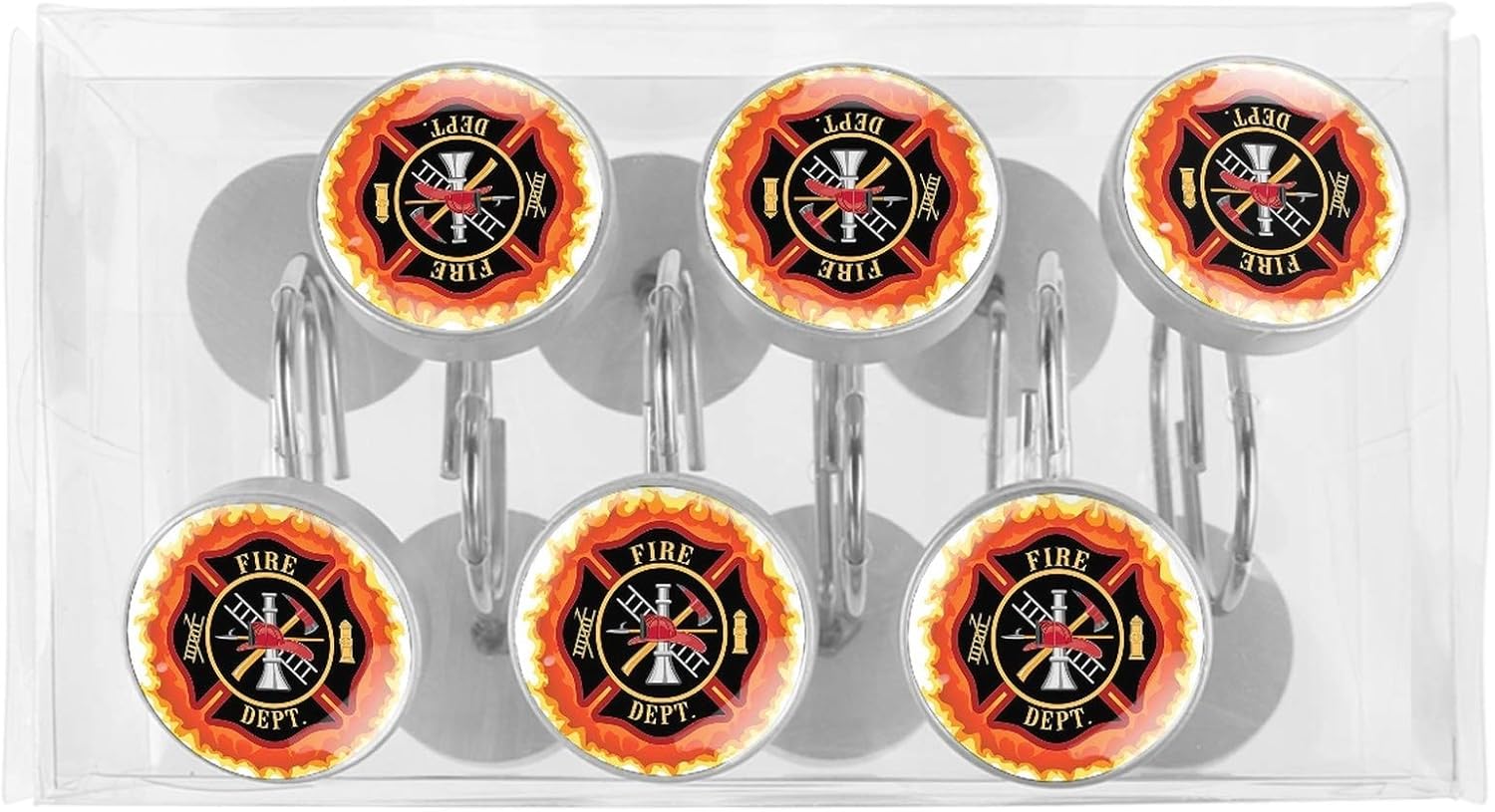Fire Department with Ladder Public Service Essential Tools of Firefighters Shower Curtain Hooks Set of 12, Stainless Steel Shower Hooks Decorative Hanger Rings Rust Resistant for Bathroom Home Decor