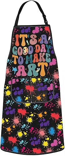 WZMPA Delantal para pintores de artistas con bolsillos, es un buen día para hacer arte, delantal ajustable para profesores, amantes, regalo para