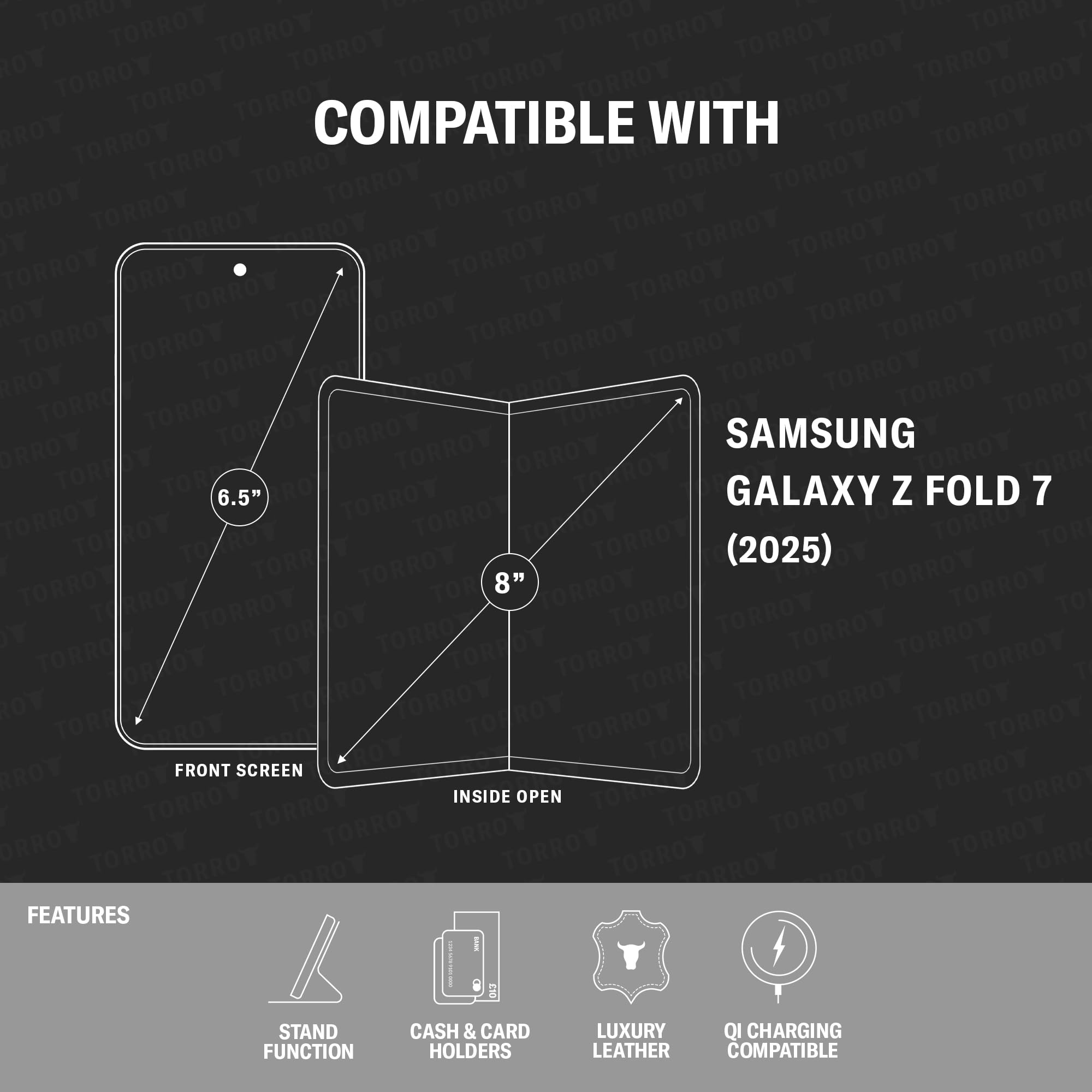 TORRO Leder Hülle kompatibel mit Samsung Galaxy Z Fold7 2025– Echt Lederhülle mit Standfunktion und Kartenfächern (Schwarz)