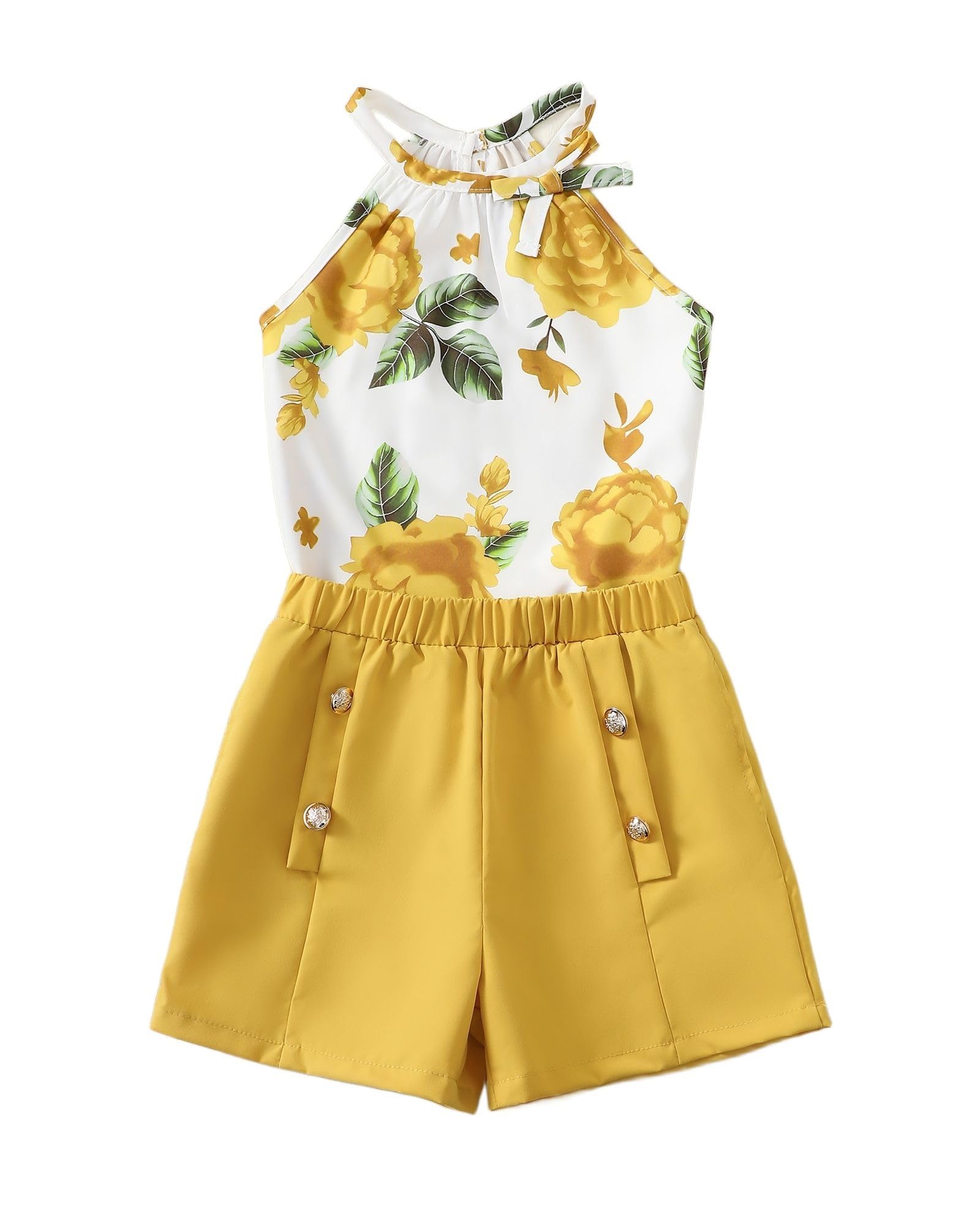 YOURUIKEY Cute Clothes for Girls Summer Outfits Kids Rose Crop Top Pockets Shorts Tween Girls Hawaiian Clothing Set Size 8-12